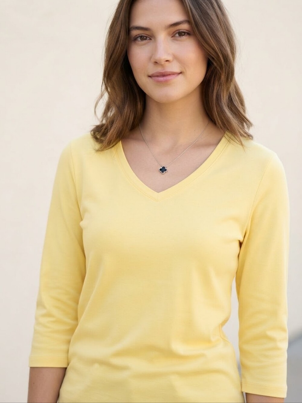L.L. Bean Women's V-Neck 3/4 Sleeve Sweater - Pale Yellow